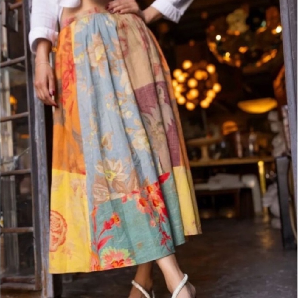 NWT Zara Printed Floral Patchwork Midi Skirt